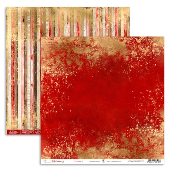 Papierowy Kufer - Papier 30,5x30,5cm Art Journal Christmas 2 - RED GOLD - UHK Gallery