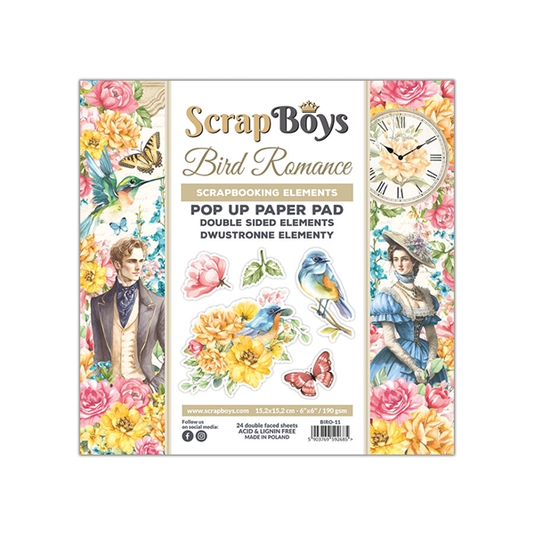 Papierowy Kufer - Scrap Boys - Zestaw Papierów POP UP 15,2x15,2 BIRD ROMANCE