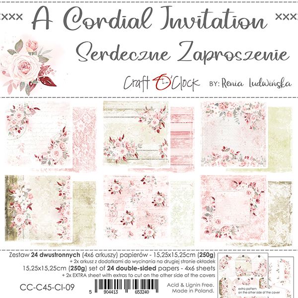 Papierowy Kufer - Craft o'clock - Zestaw papierów 15,25x15,25 A CORDIAL INVITATION