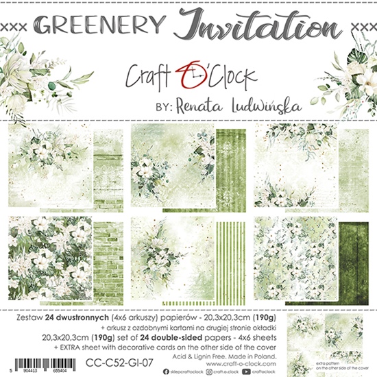 Papierowy Kufer - Craft o'clock - Zestaw papierów 20,3x20,3 cm GREENERY INVITATION