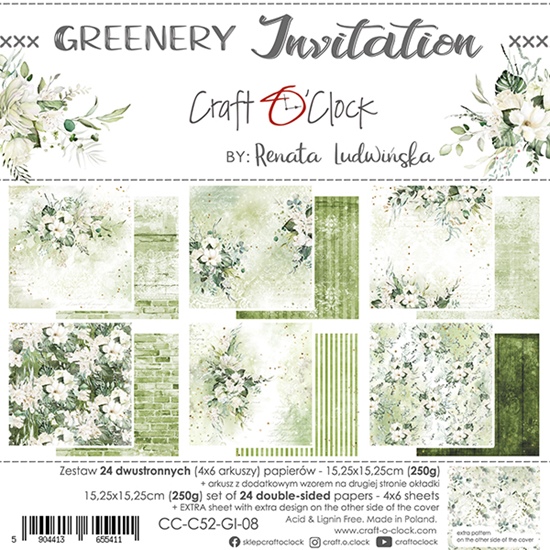 Papierowy Kufer - Craft o'clock - Zestaw papierów 15,25x15,25cm GREENERY INVITATION