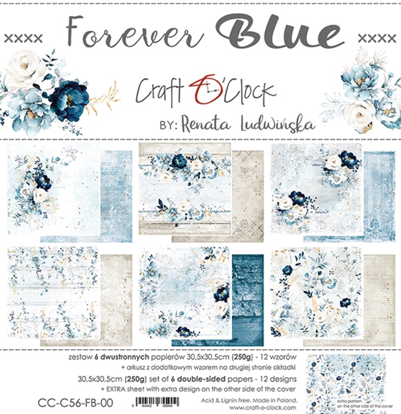 Papierowy Kufer - Craft o'clock - Zestaw papierów 30,5x30,5 cm FOREVER BLUE