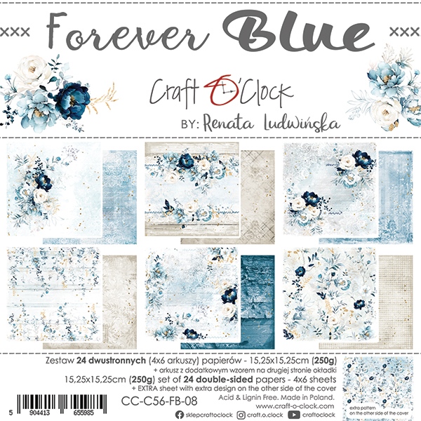 Papierowy Kufer - Craft o'clock - Zestaw papierów 15,25x15,25 cm FOREVER BLUE