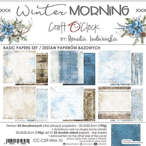 Papierowy Kufer - Craft o'clock - Zestaw papierów bazowych 20,3x20,3cm WINTER MORNING