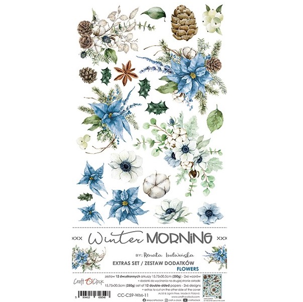 Papierowy Kufer - Craft o'clock - Zestaw dodatków do wycinania WINTER MORNING kwiaty