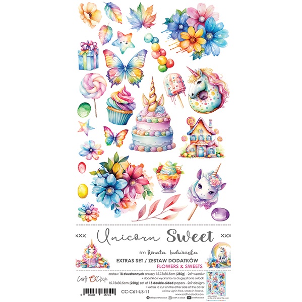 Papierowy Kufer - Craft o'clock - Zestaw dodatków do wycinania UNICORN SWEET flowers&sweets