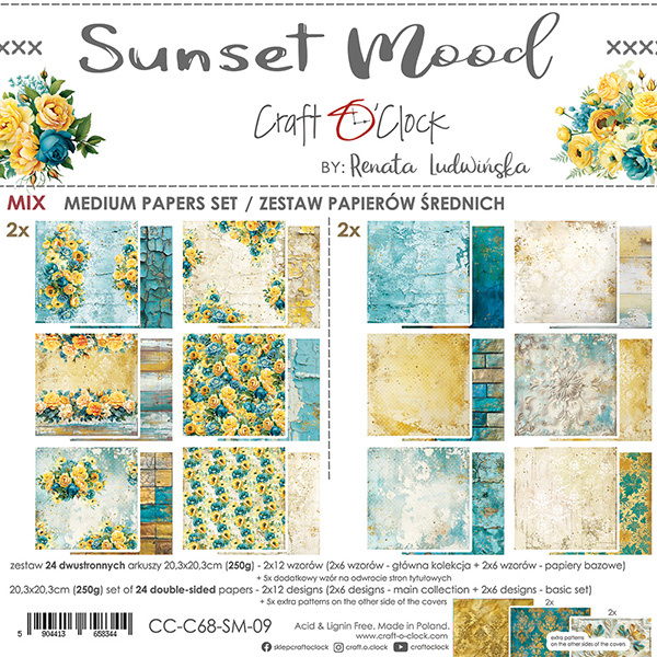 Papierowy Kufer - Craft o'clock - Zestaw papierów 20,3x20,3 cm SUNSET MOOD MIX