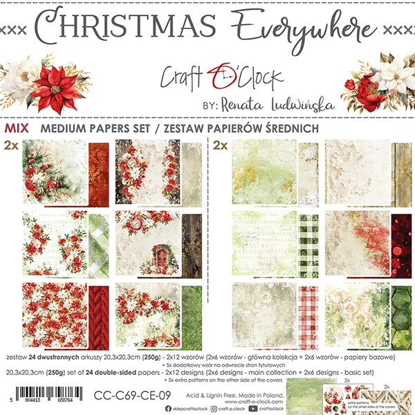 Papierowy Kufer - Craft o'clock - Zestaw papierów 20,3x20,3 cm CHRISTMAS EVERYWHERE MIX