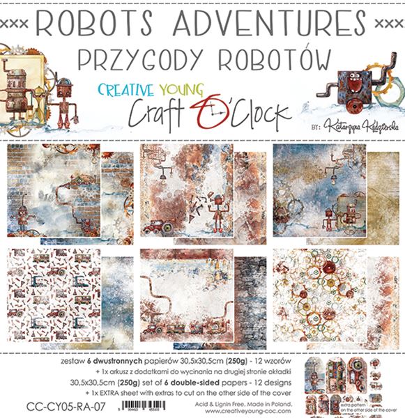 Papierowy Kufer - Craft o'clock - Zestaw papierów 30,5x30,5 ROBOTS ADVENTURES