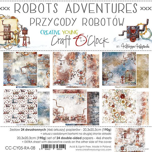 Papierowy Kufer - Craft o'clock - Zestaw papierów 20,3x20,3 ROBOTS ADVENTURES