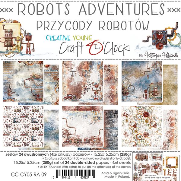 Papierowy Kufer - Craft o'clock - Zestaw papierów 15,25x15,25 ROBOTS ADVENTURES