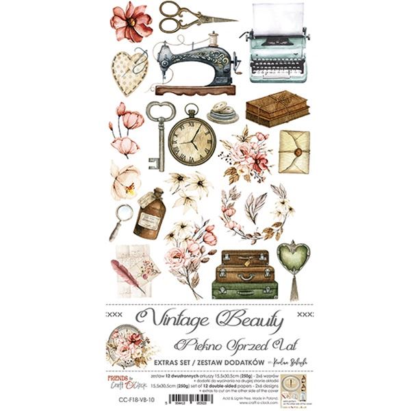 Papierowy Kufer - Zestaw dodatków do wycinania VINTAGE BEAUTY - Craft o'clock