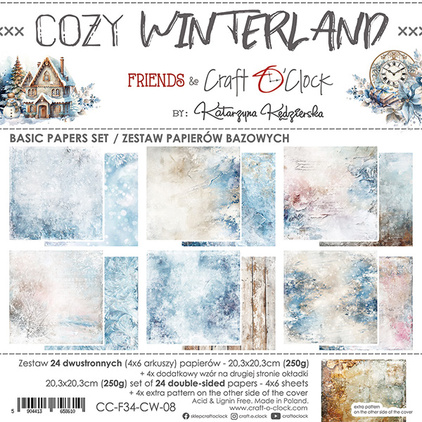 Papierowy Kufer - Craft o'clock - Zestaw papierów bazowych 20,3x20,3cm COZY WINTERLAND