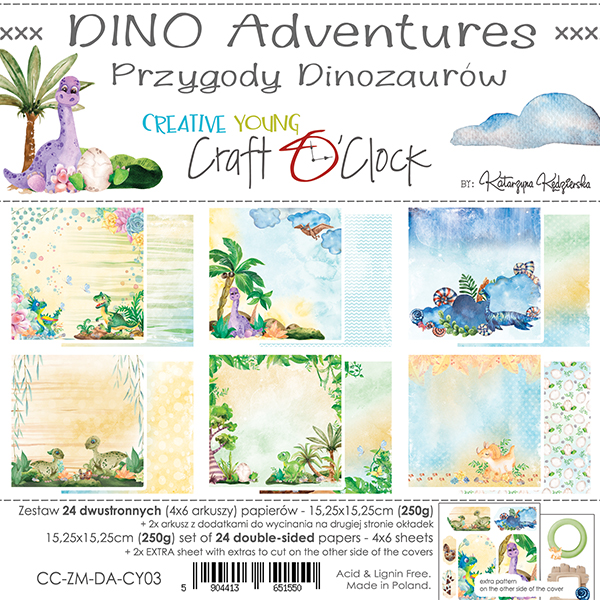 Papierowy Kufer - Craft o'clock - Zestaw papierów 15x15 Dino Adventure