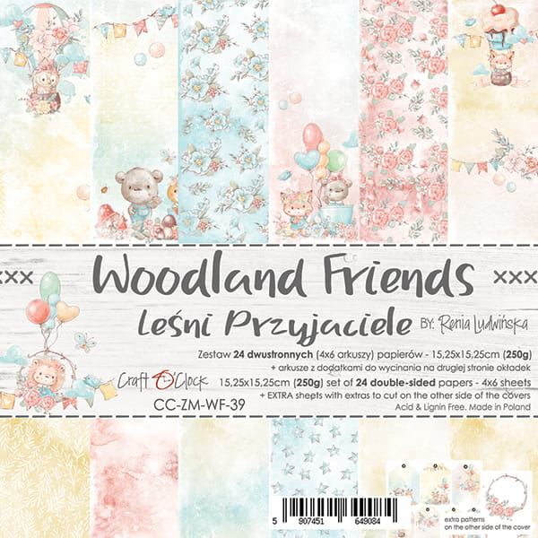 Papierowy Kufer - Craft o'clock - Zestaw papierów 15,25x15,25 WOODLAND FRIENDS