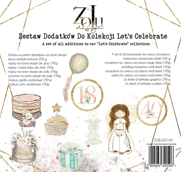 Papierowy Kufer - ZoJu Design - LET'S CELEBRATE zestaw dodatków do wyciniania