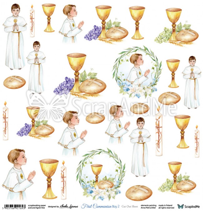 Papierowy Kufer - ScrapAndMe - Papier 30,5x30,5 cm FIRST COMMUNION BOY 2 komunia