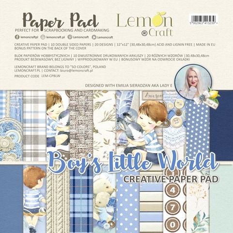 Papierowy Kufer - Zestaw papierów 30x30 cm BOY'S LITTLE WORLD blok kreatywny - Lemoncraft