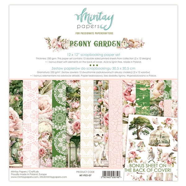 Papierowy Kufer - Mintay Papers - Zestaw papierów 30,5x30,5 PEONY GARDEN