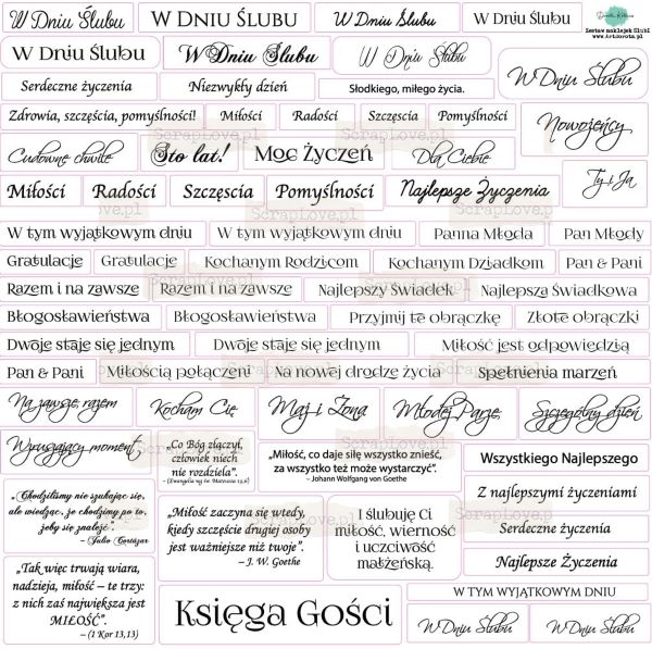 Papierowy Kufer - ScrapLove -Naklejki dekoracyjne papierowe NAPISY ŚLUBNE BIAŁE