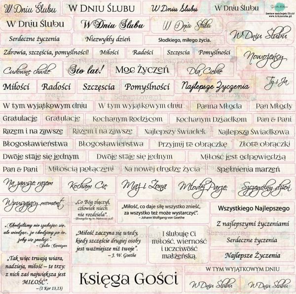 Papierowy Kufer - ScrapLove -Naklejki dekoracyjne papierowe NAPISY ŚLUBNE PASTEL