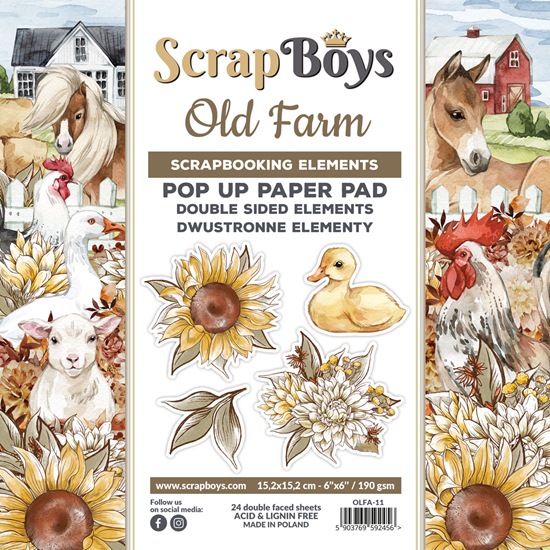 Papierowy Kufer - Scrap Boys - Zestaw Papierów 15,2x15,2 OLD FARM pop up