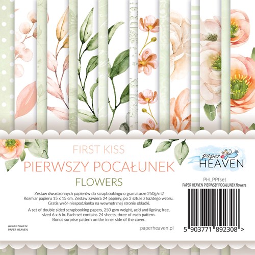 Papierowy Kufer - Zestaw papierów 15x15 PIERWSZY POCAŁUNEK Flowers - Paper Heaven